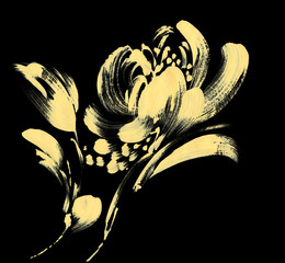 Rose painted with a brush touch effect  on black background.