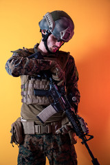 modern soldier against yellow background