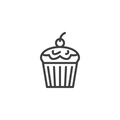 Cupcake with cherry line icon. linear style sign for mobile concept and web design. Cupcake outline vector icon. Symbol, logo illustration. Vector graphics