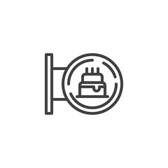 Pastry shop sign line icon. linear style sign for mobile concept and web design. Cake shop signboard outline vector icon. Symbol, logo illustration. Vector graphics