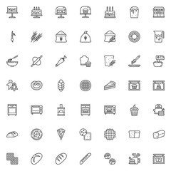 Bakery shop line icons set. linear style symbols collection, outline signs pack. vector graphics. Set includes icons as birthday cake, cupcake, muffin, bread loaf, dough rolling pin, flour sack, wheat