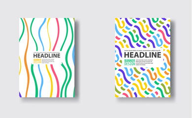 Covers with flat geometric pattern set. Cool colorful backgrounds.