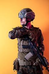 modern soldier against yellow background