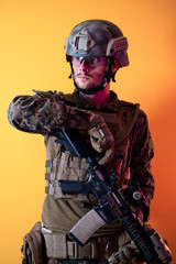 modern soldier against yellow background