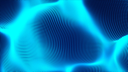 Fototapeta premium Dot blue wave light screen gradient texture background. Abstract technology big data digital background. 3d rendering.