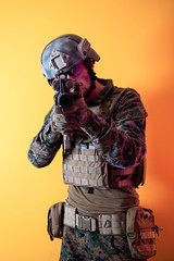 modern soldier against yellow background