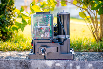 The gate motor of sliding Gate system. Automatic doors and gate motor system for home security...
