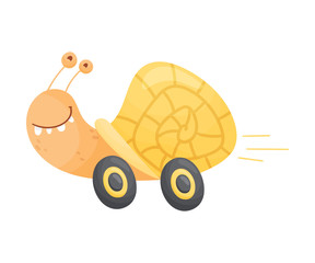 Fast Snail With Wheels Cartoon Vector Illustration