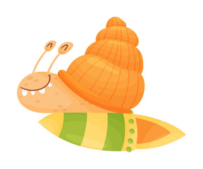 Flying Snail with Rocket Turbine Cartoon Vector Illustrated Character