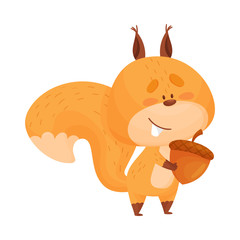 Funny Squirrel Character Holding Favorite Acorn in Its Paws Vector Illustration