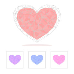 Multicolor geometric heart, (old rose, purple, blue and pink color), vector illustration
