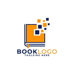 Book Pixel Logo Design Vector Template
