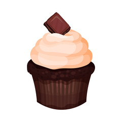 Tasty Sweet Cupcake, Delicious Chocolate Dessert with Cream Vector Illustration