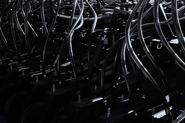 Modern high-precision seeder. Row seeder. Black and white image.