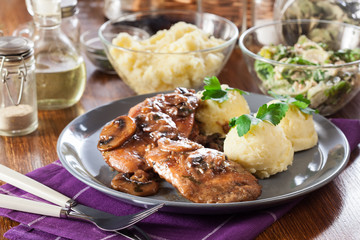 Delicious chicken marsala served with fettucine pasta