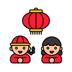 Chinese people greeting vector, Chinese New year filled icon