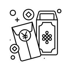 Red envelope vector, Chinese New year line icon