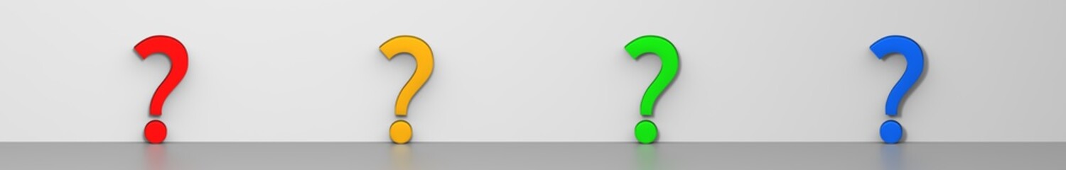 question mark 3d red yellow green black interrogation point set ask punctuation sign set