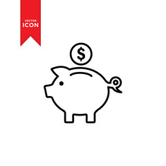 Piggy bank icon vector. Simple design on white background.