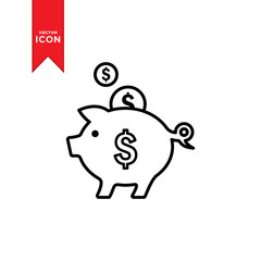 Piggy bank icon vector. Simple design on white background.