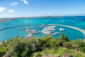 High point view of the marina in Marigot. French Saint Martin.