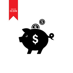 Piggy bank icon vector. Simple design on white background.