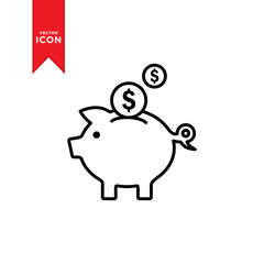 Piggy bank icon vector. Simple design on white background.