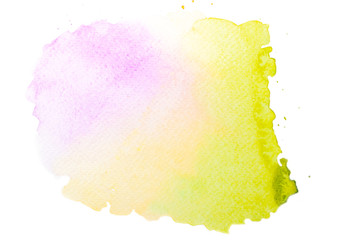 Mixing of  pin and green watercolor on white background. The color splashing in the paper. It is a hand drawn background.