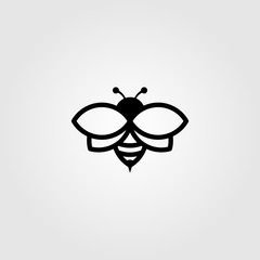bee logo line art vector in black color vintage illustration design