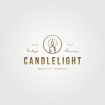 vintage line art Candle Light Flame logo gold color vector emblem Design Illustration
