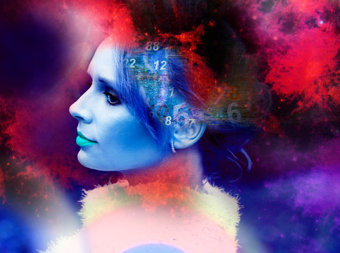 Woman and cosmic mind, alien