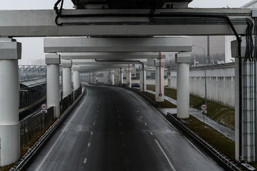 Car multi-level road without cars, pillars