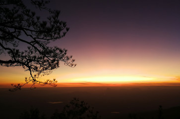 Real light  the sunrise at NOK EAN CLIFF, Phu Kradueng National Park, Thailand. Use for background of Wallpaper.