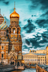Gribobedovs Kanal. Kathedrale des Erlösers auf Auferstehungskirche. Sankt Petersburg. Russland.