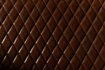 Fototapeta premium Perforated leather texture background for design, Dark red. illustration. Texture, color, artificial leather with stitching