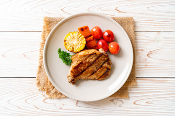 grilled and barbecue fillet pork steak with vegetable