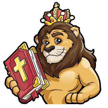 Lion with the Bible on a white background