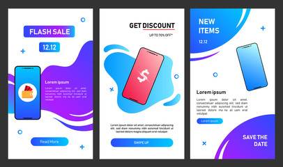 Dynamic modern fluid mobile for sale banners. Gadget Sale banner template design. Flash sale special offer set. Editable banner adversiter template.