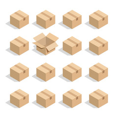 Be special, be open among the closed. Сardboard boxes on white.  Minimal industrial concept in isometric style. 3D rendering.