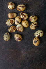 quail eggs (tasty fresh, vitamins) menu concept. food background. top view. copy space