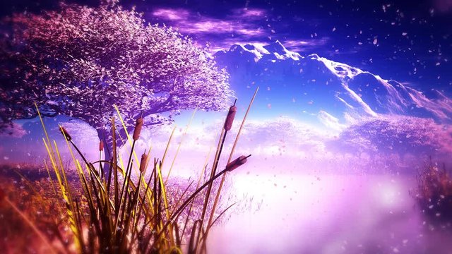 4K Early Spring in Magical Oriental Garden Seamless Looping Animation