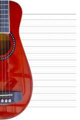 small red guitar body on white paper note
