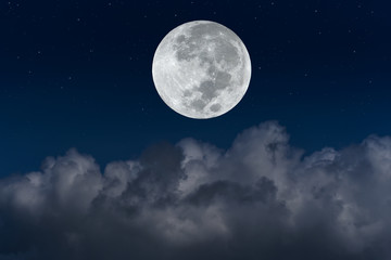 Fototapeta na wymiar Full moon with blurred cloud on the sky.