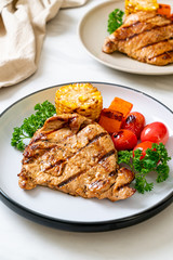 grilled and barbecue fillet pork steak with vegetable