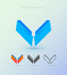 Vector abstract letter W logo design template. Crystal wings shape. Fluent material design, flat and line art