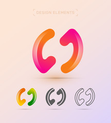 Vector rounded letter O company logo design template. Synergy illustration.Material design, origami paper, fluent flat and line art styles. Twisted app icon