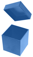 Happy Birthday, Christmas and New Year's Day. Open classic blue gift box isolated.