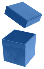 Happy Birthday Concept. Christmas and New Year's Day. Open classic blue gift box isolated.