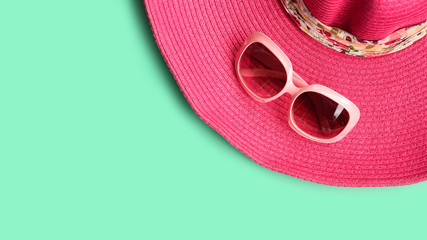 Summer hat and sunglasses for background