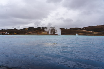 Blue lake in north Iceland